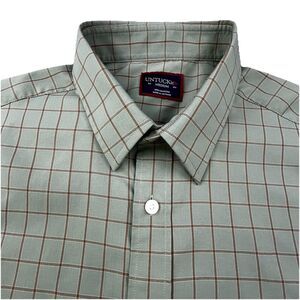 UNTUCKit Performance Shirt Medium Green Plaid Button Front Polyester Designer